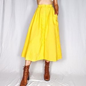 80s sunflower yellow A-line midi skirt